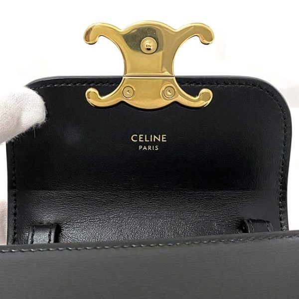 f17689 7 Celine Mini Triomphe Shoulder Bag Black Gold Triomphe Calfskin