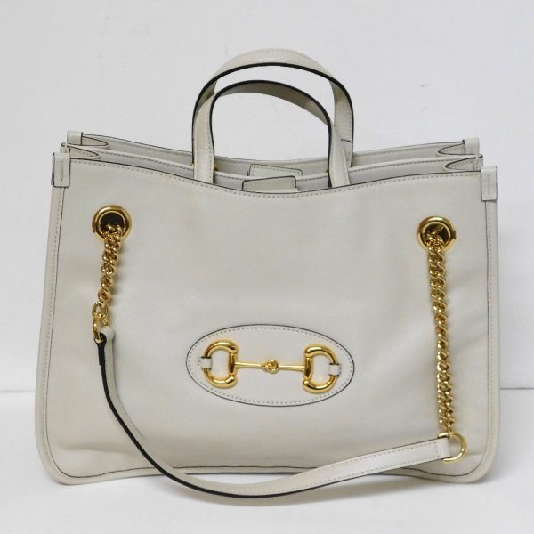 hn598211 1 Gucci 2WAY Horsebit Leather Ivory Shoulder Bag White