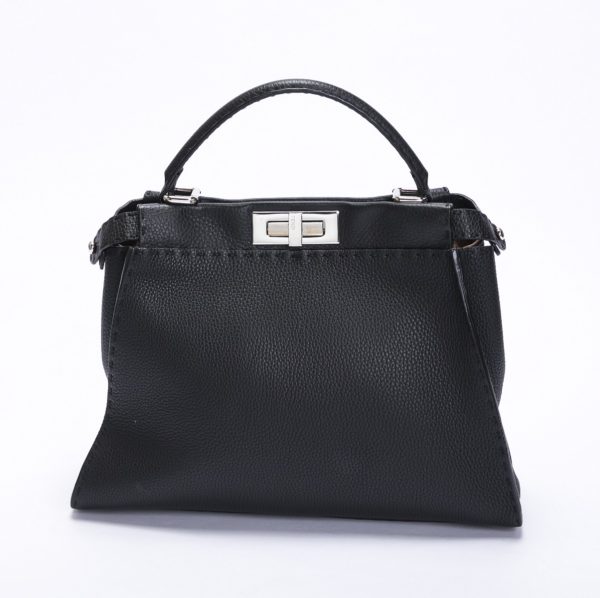 imgrc0070285945 Fendi Peekaboo Selleria Calf Shoulder Bag With Shoulder Strap 2way Black