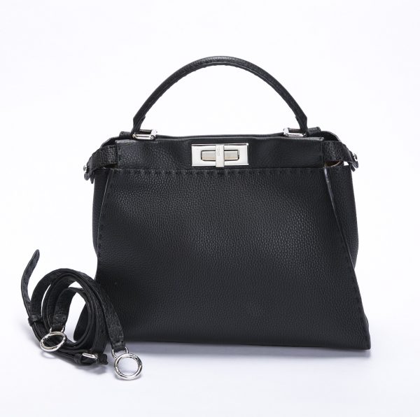 imgrc0070285946 Fendi Peekaboo Selleria Calf Shoulder Bag With Shoulder Strap 2way Black