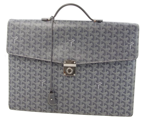 imgrc0077098906 Goyard PVC Leather Canvas White Silver Hardware Business Handbag Gray