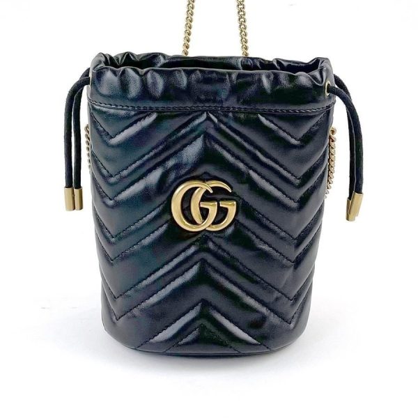 imgrc0078764381 Gucci GG Marmont Mini Bucket Bag Calfskin Shoulder Bag Black