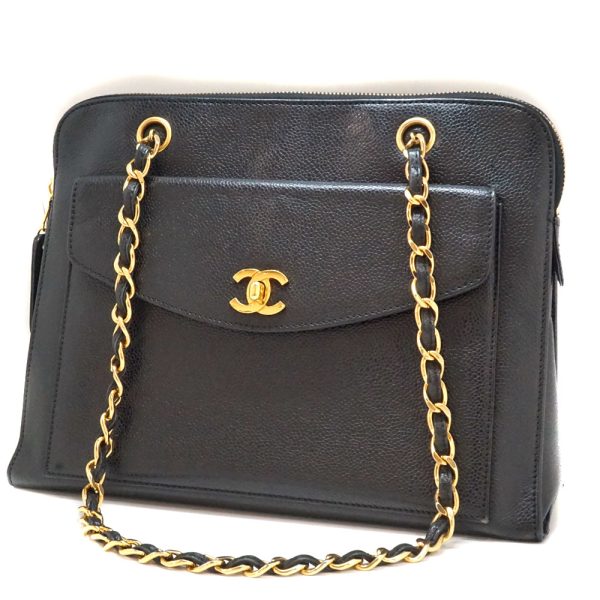 imgrc0080404439 CHANEL Chain Tote Bag Shoulder Bag Caviar Skin Black Gold Hardware Coco Mark