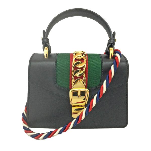 imgrc0083182670 Gucci Sylvie 2 Way Shoulder Bag Leather Handbag Black