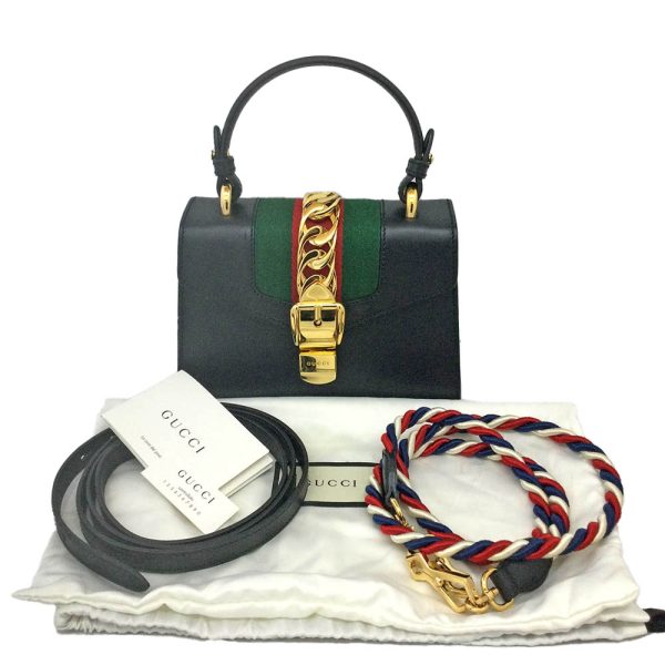 imgrc0083182671 Gucci Sylvie 2 Way Shoulder Bag Leather Handbag Black