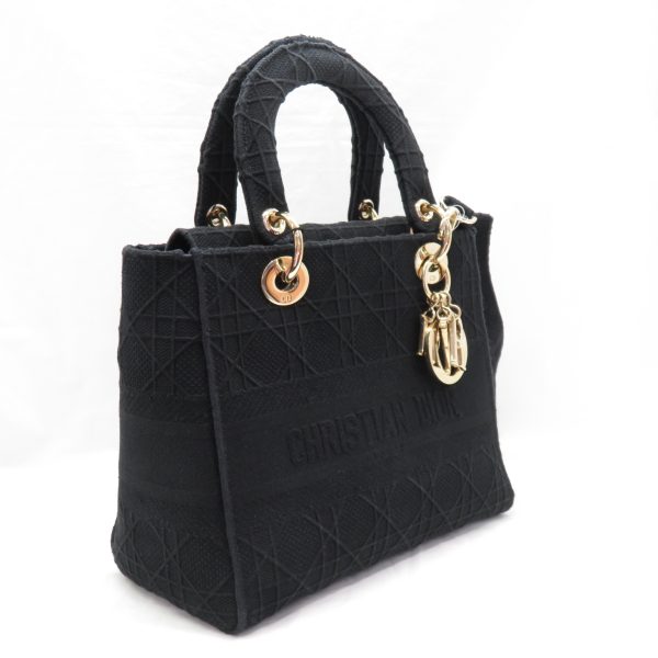 imgrc0083414160 Christian Dior LADY D LITE Medium Bag Cannage Embroidery Canvas Handbag Black