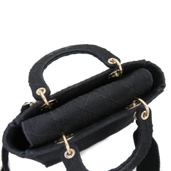 imgrc0083414167 Christian Dior LADY D LITE Medium Bag Cannage Embroidery Canvas Handbag Black