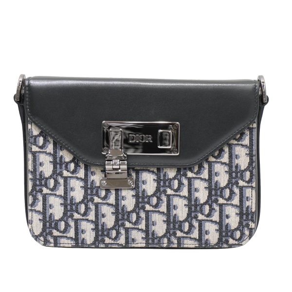 imgrc0086233594 Dior Oblique Lock Jacquard Shoulder Bag Black Navy