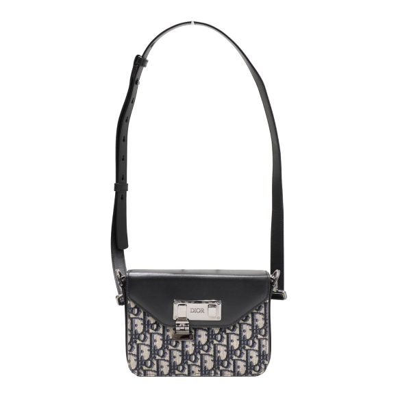 imgrc0086233609 Dior Oblique Lock Jacquard Shoulder Bag Black Navy