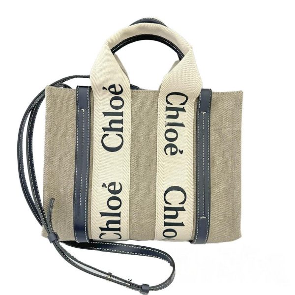 imgrc0086299201 transformed Chloe Woody Small Tote Leather Canvas Handbag Beige
