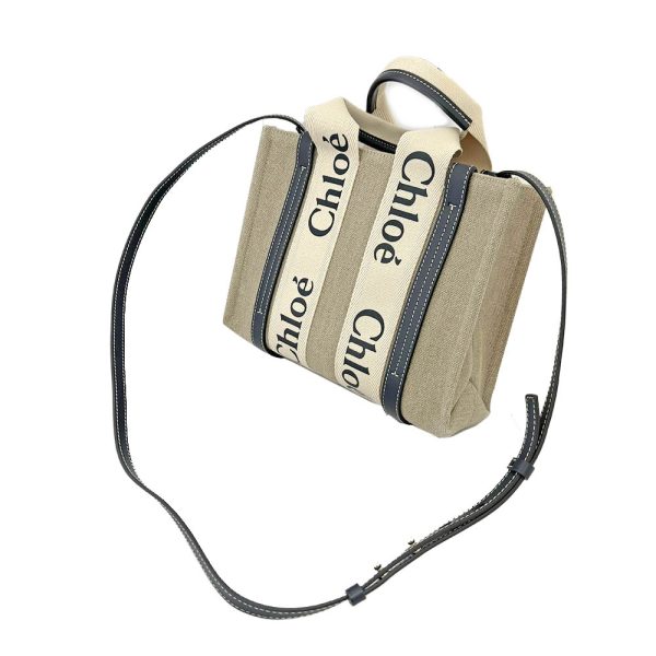 imgrc0086299204 Chloe Woody Small Tote Leather Canvas Handbag Beige