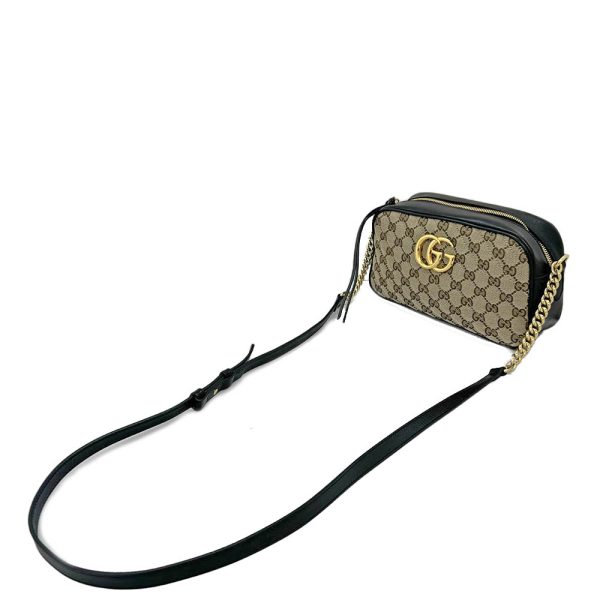 imgrc0086328770 GUCCI GG Marmont Canvas Beige Leather Chain Shoulder Bag Black