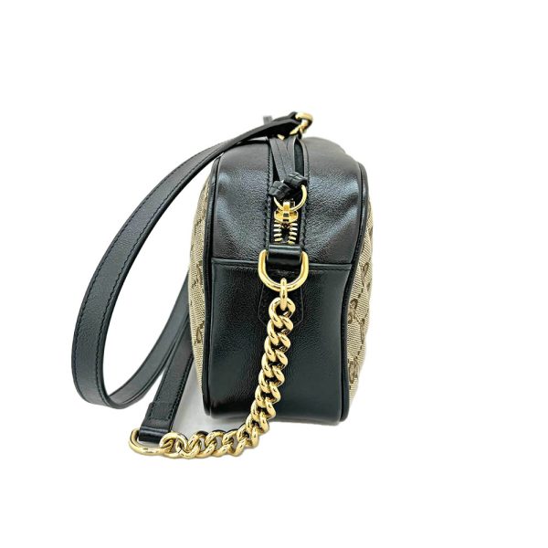 imgrc0086328771 GUCCI GG Marmont Canvas Beige Leather Chain Shoulder Bag Black