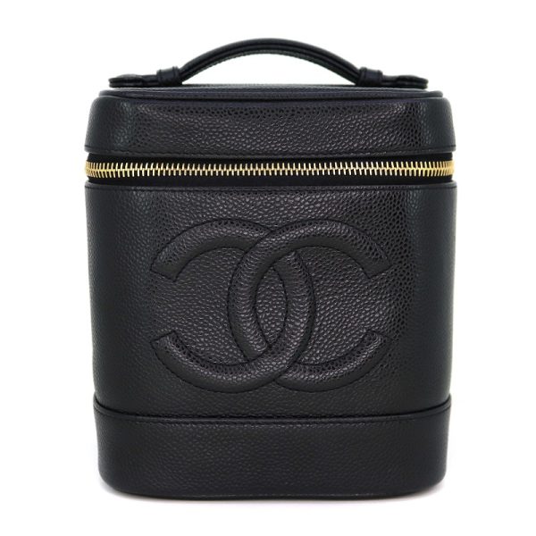 imgrc0087889166 Chanel Vanity Bag Leather Caviar Skin Black Coco Mark Handbag Makeup Pouch