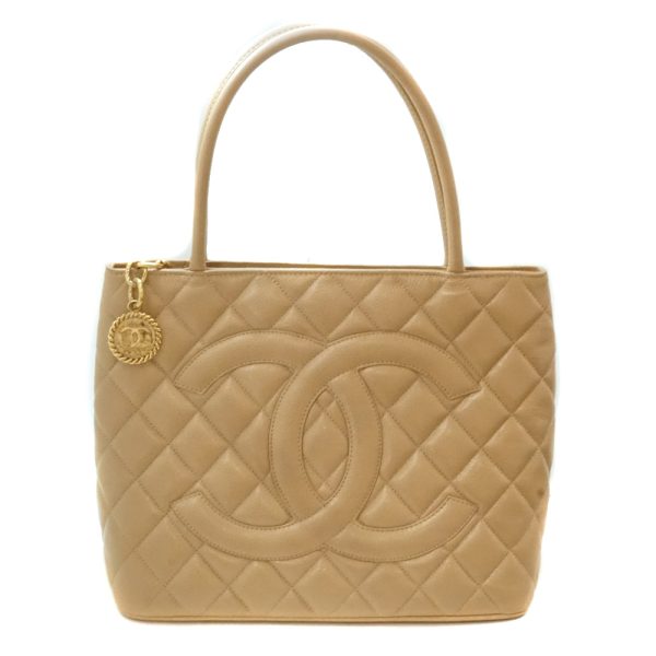 imgrc0088283058 CHANEL Womens Reprint Tote Bag LeatherCaviar Coco Mark Skin Beige x Gold