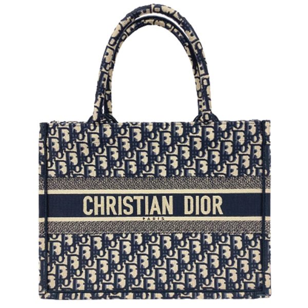 imgrc0088304887 Christian Dior Medium Book Tote Bag Embroidered Canvas Navy
