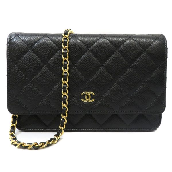 imgrc0088565885 CHANEL Classic Chain Wallet Shoulder Bag Matelasse Caviar Skin Grained Calfskin Black Coco Mark Gold Hardware