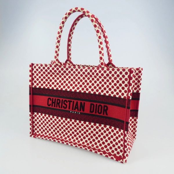 imgrc0096289134 Christian Dior Polka Dot Book Medium Limited Edition Tote Bag Red