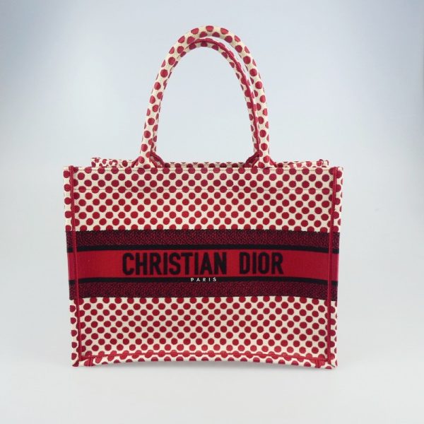 imgrc0096289135 Christian Dior Polka Dot Book Medium Limited Edition Tote Bag Red