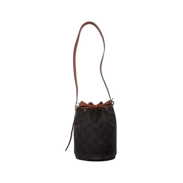 imgrc0124008671 Celine PVC x Leather Triomphe Drawstring Bag Brown