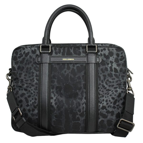 imgrc0145898773 Dolce Gabbana Business Bag Briefcase Leopard Nylon Dark Gray Black