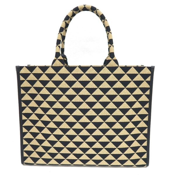 it307251 2 Prada Triangolo Jacgu Handbag Tote Bag Fabric Leather Black X Beige