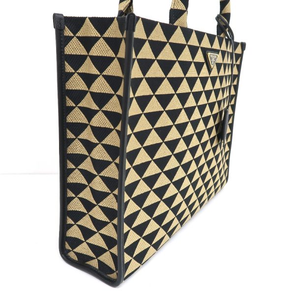 it307251 3 Prada Triangolo Jacgu Handbag Tote Bag Fabric Leather Black X Beige