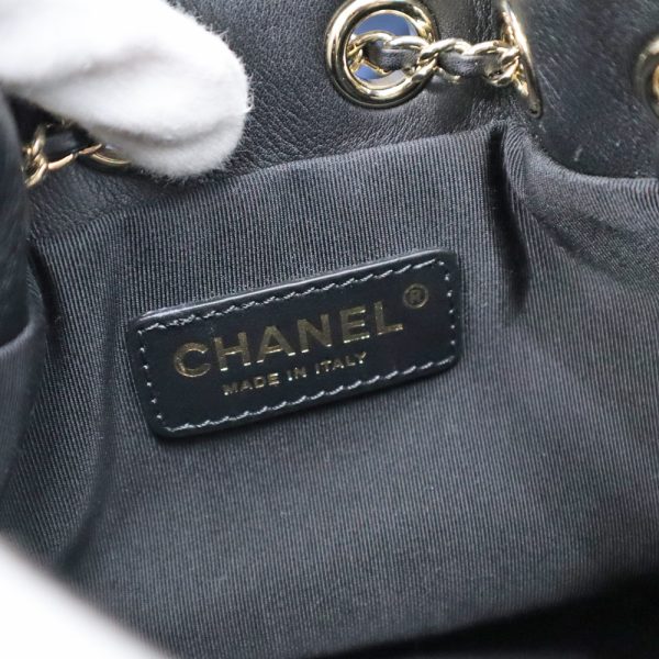 k21 5946 8 CHANEL Mini Chain Shoulder Bag Drawstring Style Black Gold Hardware Bag Stitching Lambskin Leather Genuine Leather Coco Mark