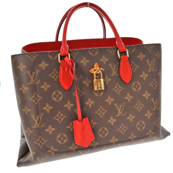 k21 6842 Louis Vuitton Cerise 2WAY Flower Tote Monogram Canvas Tote Bag BrownRed