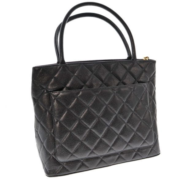 k22 4068 2 CHANEL Reprint Tote Bag Caviar Skin Leather Gold Hardware Matelasse Coco Mark Stitching Classic Black