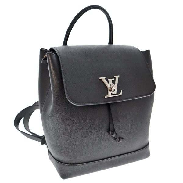 k22 6867 Louis Vuitton Womens Lock Me Backpack Calf Leather Silver Hardware Rucksack Black