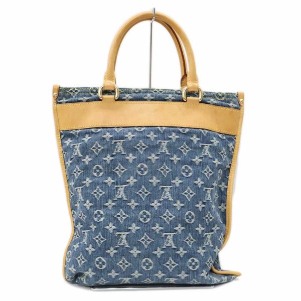 k24 2438 2 Louis Vuitton Flat Shopper Zipper Denim Shoulder Bag Blue