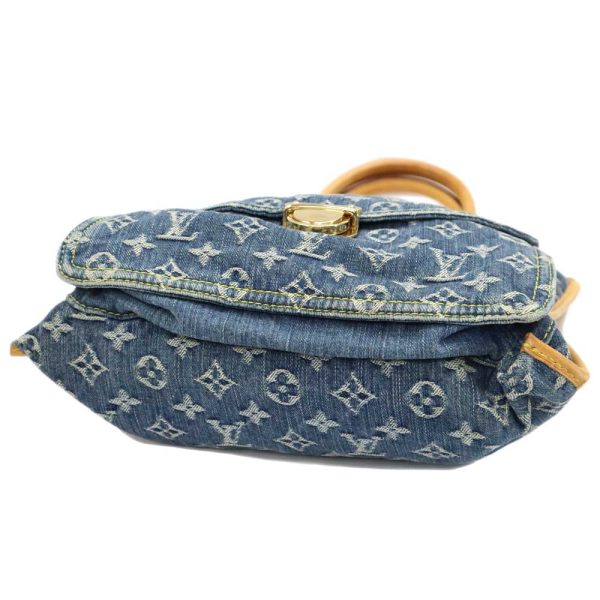 k24 2438 4 Louis Vuitton Flat Shopper Zipper Denim Shoulder Bag Blue