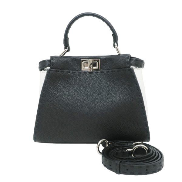 m2310 05 804771mr Fendi Peekaboo Handbag Small Shoulder 2way Calf Leather Black White