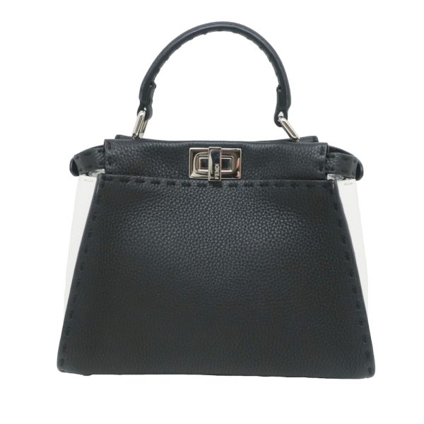 m2310 05 804771mr 01 Fendi Peekaboo Handbag Small Shoulder 2way Calf Leather Black White