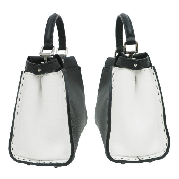 m2310 05 804771mr 02 Fendi Peekaboo Handbag Small Shoulder 2way Calf Leather Black White