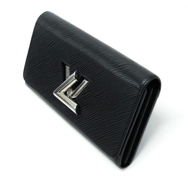 mai26011 3 Louis Vuitton Portefeuille Twist Epi Long Wallet Cover Lid LV Silver Hardware Noir Black