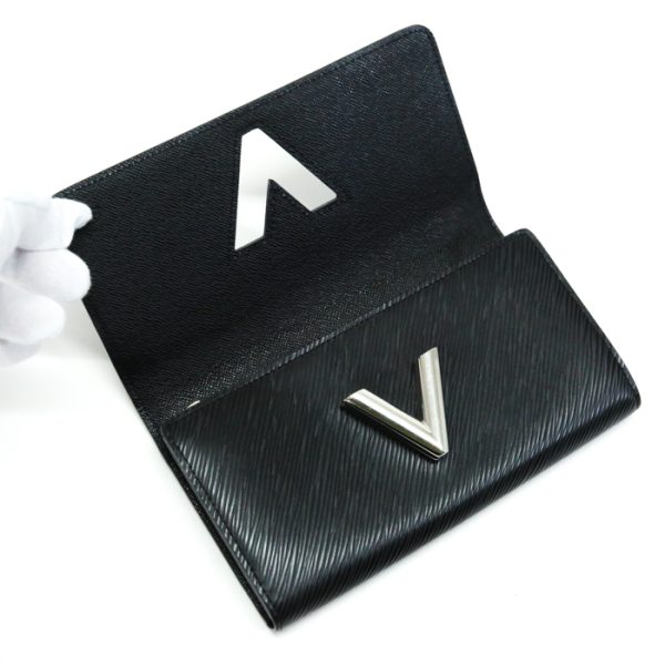 mai26011 5 Louis Vuitton Portefeuille Twist Epi Long Wallet Cover Lid LV Silver Hardware Noir Black