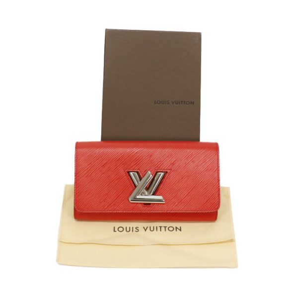 mal10009 Louis Vuitton Portefeuil Twist Epi Leather Long Wallet Twist Lock Cover Lid LV Silver Hardware Coquelicot Red