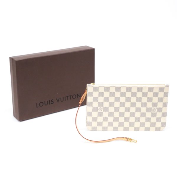 mal23012 Louis Vuitton Neverfull MM Pouch Damier Azur Leather Accessory Pouch White Gray