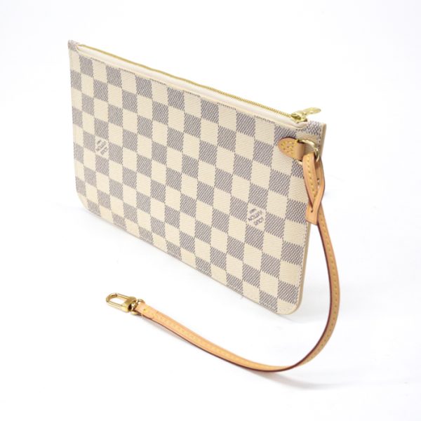 mal23012 2 Louis Vuitton Neverfull MM Pouch Damier Azur Leather Accessory Pouch White Gray