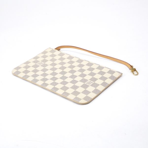 mal23012 3 Louis Vuitton Neverfull MM Pouch Damier Azur Leather Accessory Pouch White Gray