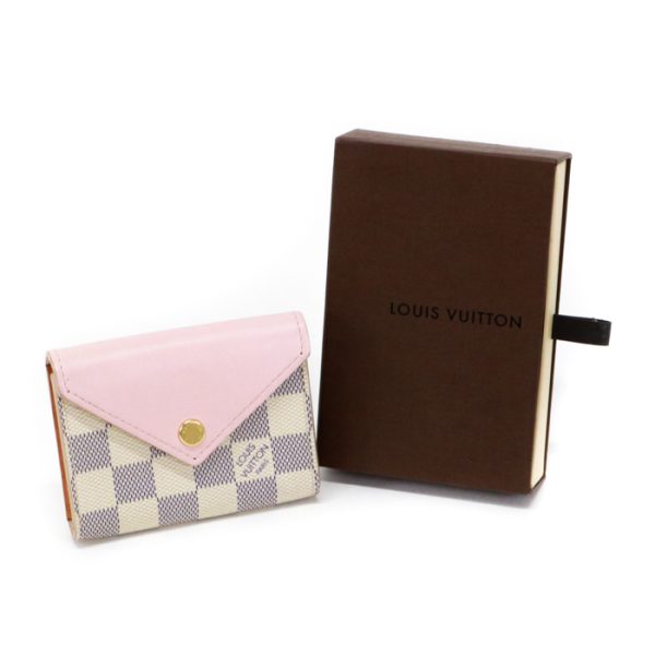 man01048 Louis Vuitton Portefeuille Zoe Damier Azur Card Case Business Card Holder Coin Case Leather Gray White Rose Ballerine Pink