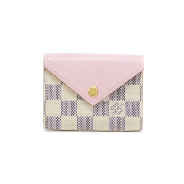 man01048 1 Louis Vuitton Portefeuille Zoe Damier Azur Card Case Business Card Holder Coin Case Leather Gray White Rose Ballerine Pink