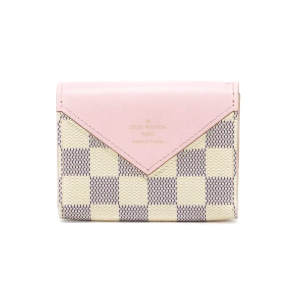 man01048 2 Louis Vuitton Portefeuille Zoe Damier Azur Card Case Business Card Holder Coin Case Leather Gray White Rose Ballerine Pink