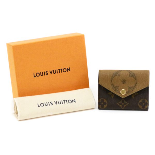 map06006 Louis Vuitton Portefeuille Zoe Monogram Giant Reverse Leather Trifold Wallet Medium Compact Mini Dark Brown