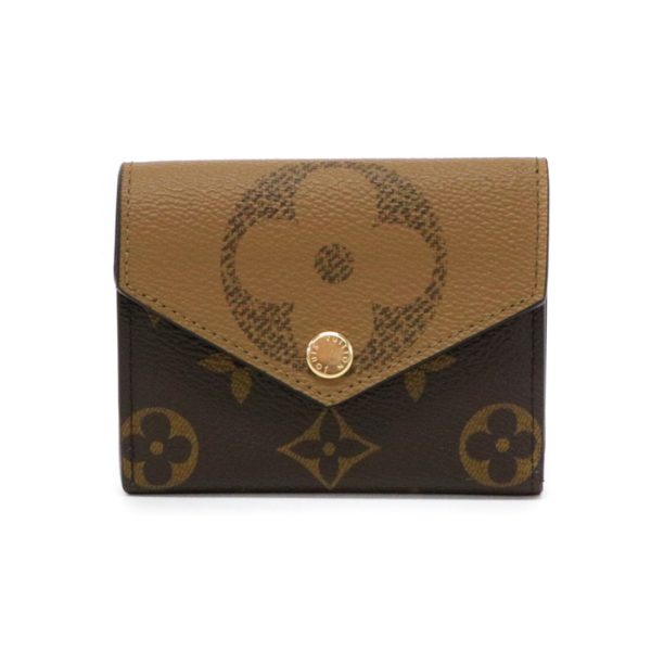 map06006 1 Louis Vuitton Portefeuille Zoe Monogram Giant Reverse Leather Trifold Wallet Medium Compact Mini Dark Brown