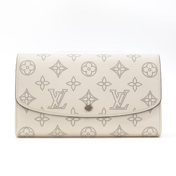 mar01005 1 Louis Vuitton Portefeuil Iris Monogram Mahina Leather Long Wallet Cover Lid Bifold Perforated Leather Beige