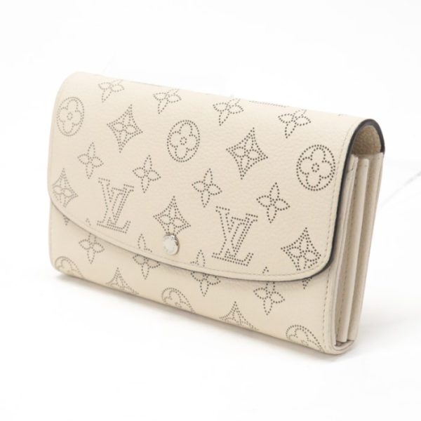 mar01005 2 Louis Vuitton Portefeuil Iris Monogram Mahina Leather Long Wallet Cover Lid Bifold Perforated Leather Beige