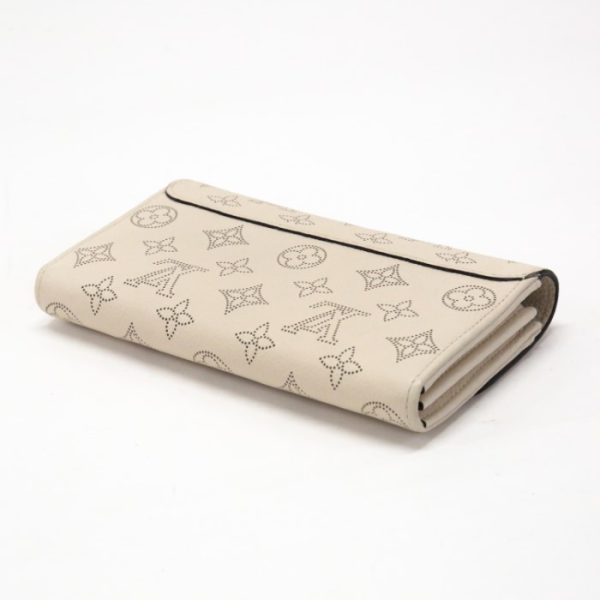 mar01005 3 Louis Vuitton Portefeuil Iris Monogram Mahina Leather Long Wallet Cover Lid Bifold Perforated Leather Beige